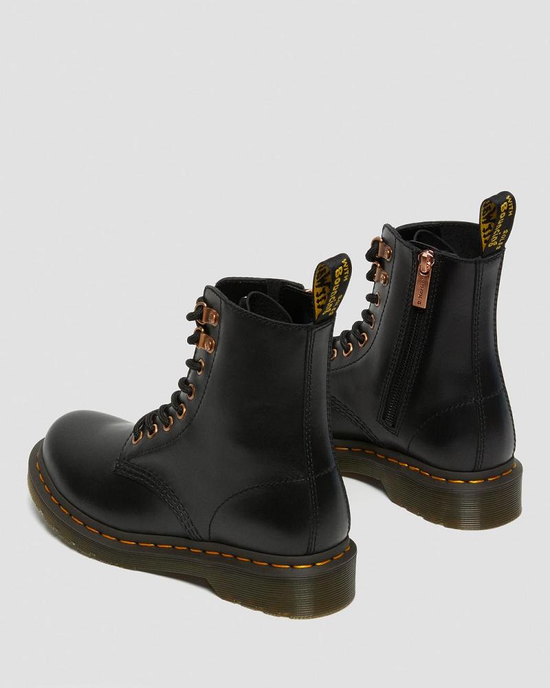 Dr Martens 1460 Pascal Rose Gold Hardware Leren Veterlaarzen Dames Zwart | NL 587BEX